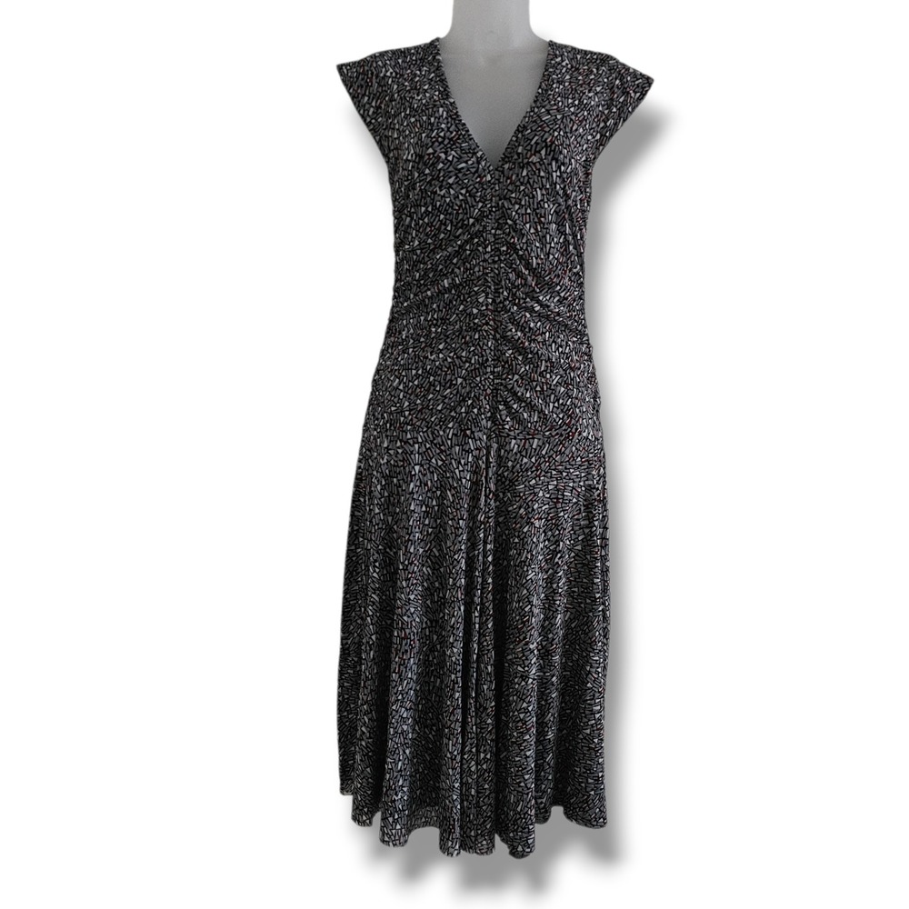 Y2K Kenneth Cole Midi Dress XS Black Gray Ruched Mesh Grunge Whimsigoth Alt Dark